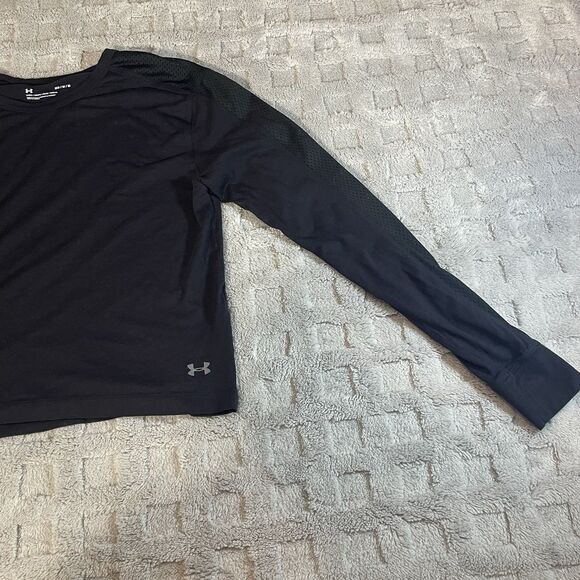 Under Armour Women's Cropped Mesh Long Sleeve Sz M Vented Black and Silver - Picture 3 of 12